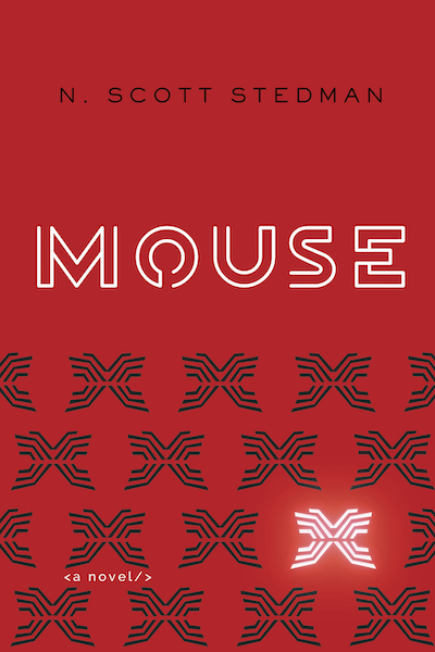 A red cover with black symbols and one white symbol. The word Mouse is written in tech-looking type.