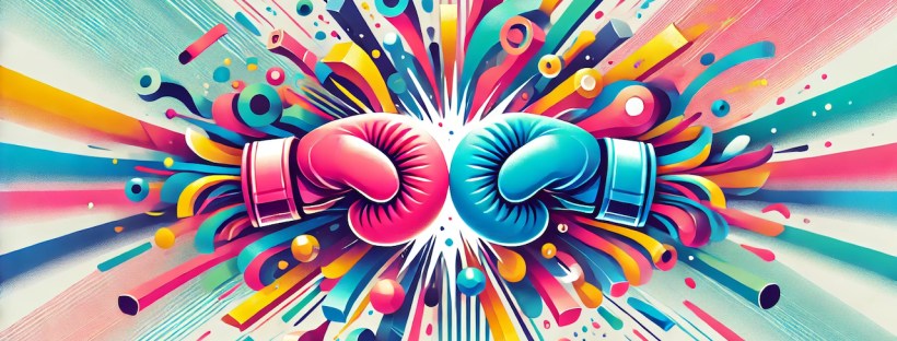 An illustration of two boxing gloves ready to fight